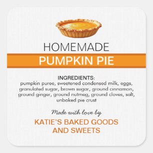Homemade Pumpkin Pie Label Fall Baking Sticker