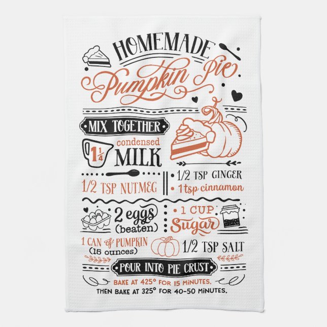 Homemade Pumpkin Pie Recipe | Farmhouse Kitchen Towel (Vertical)