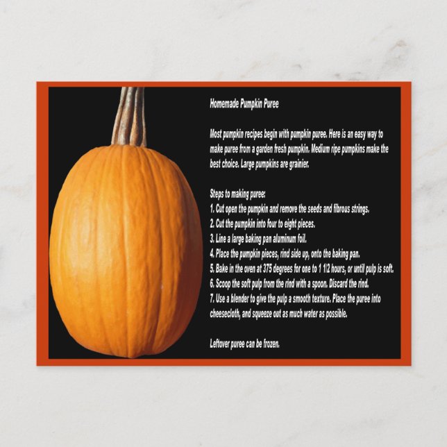 Homemade Pumpkin Puree Recipe Postcard (Front)