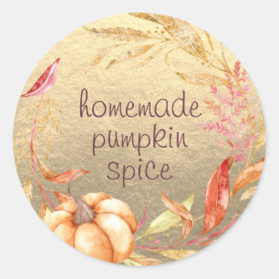 Homemade Pumpkin Spice Watercolor Foliage Gold Classic Round Sticker