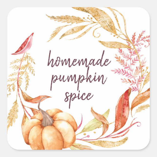 Homemade Pumpkin Spice Watercolor Foliage Label (Front)