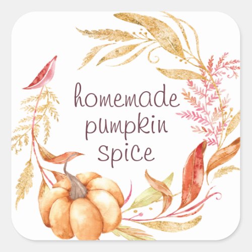 Homemade Pumpkin Spice Watercolor Foliage Label