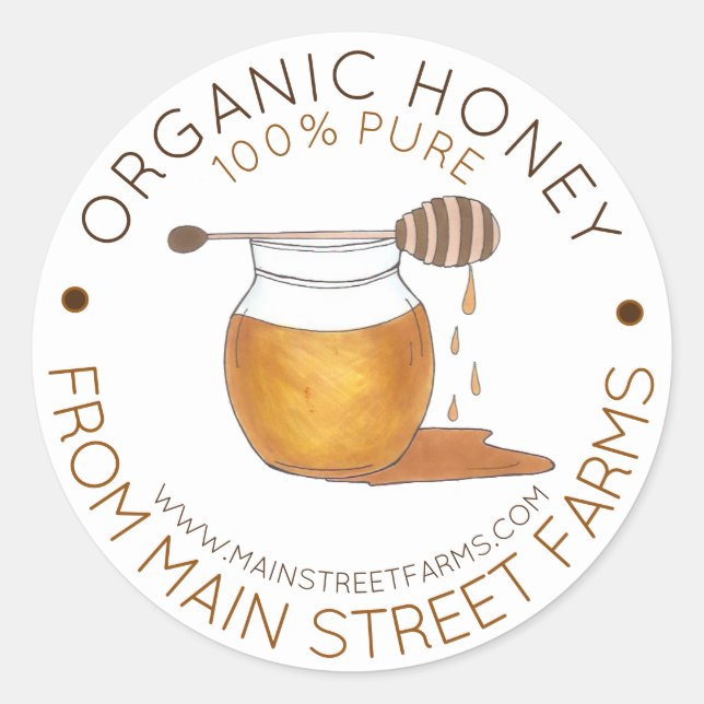 Homemade Pure Organic Honey Jar Made with Love By Classic Round Sticker (Front)