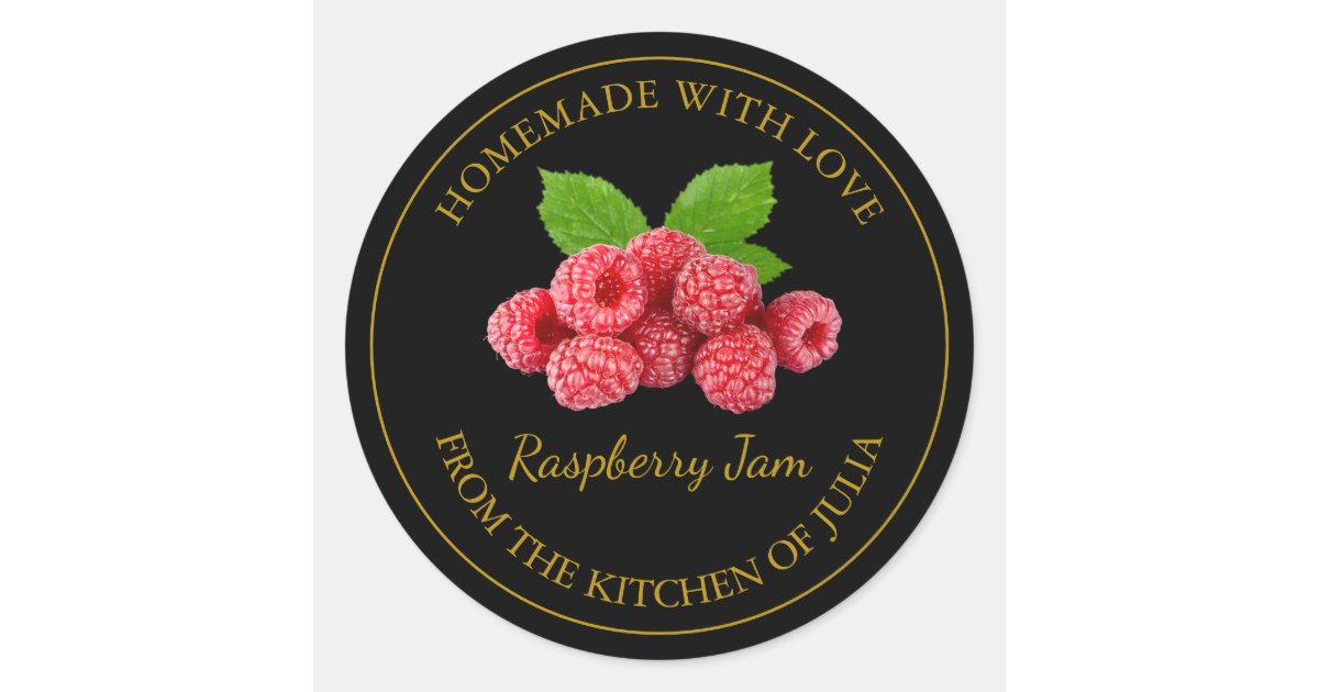 Homemade Raspberry Jam Label | Black | Zazzle