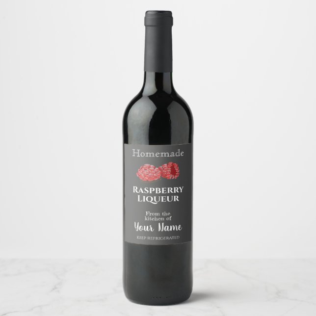 Homemade Raspberry Liqueur Your Name Chalk Art  Wine Label (Front)