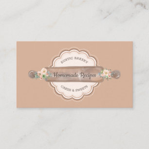 Homemade Recipes Bakery Rolling Pin Floral Business Card