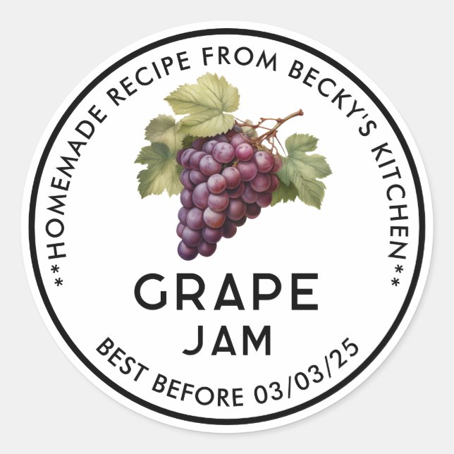 Homemade Red Grapes jam canning label (Front)