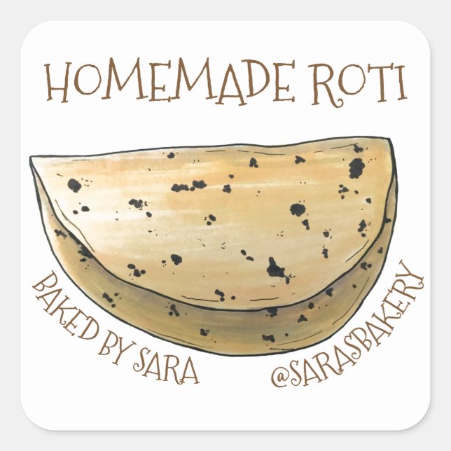 Homemade Roti Indian Chapati Bread Baked By Square Sticker (Front)