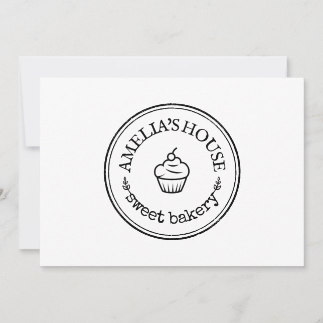 Homemade rustic logo custom simple bakery cupcake invitation (Front)