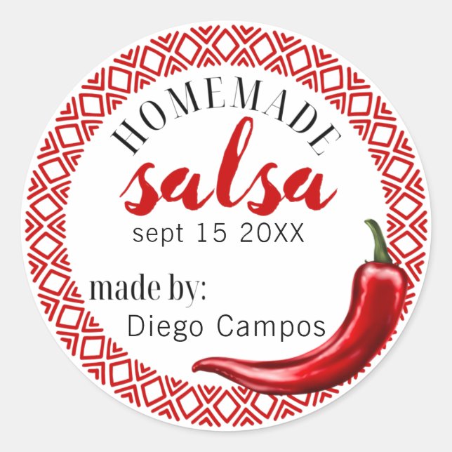Homemade Salsa Canning Label Tomatos Chili Pepper (Front)