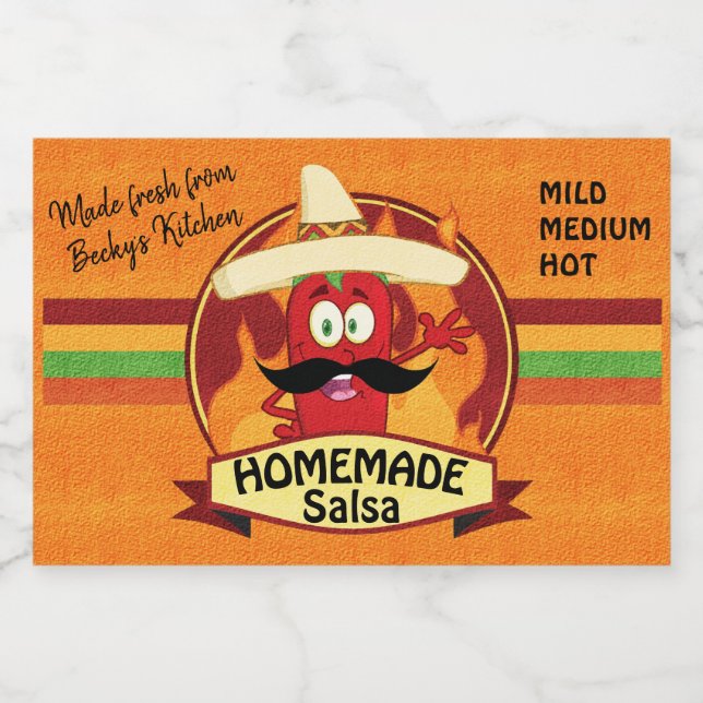 Homemade Salsa Label with Cute Chili Pepper (Single Label)