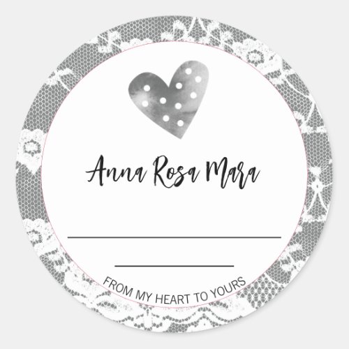  Homemade SILVER GRAY AP30 Heart Lace Generic Classic Round Sticker