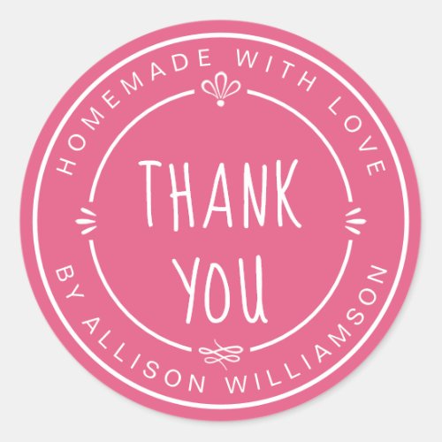 Homemade Small Business Thank You Hot Pink Classic Round Sticker