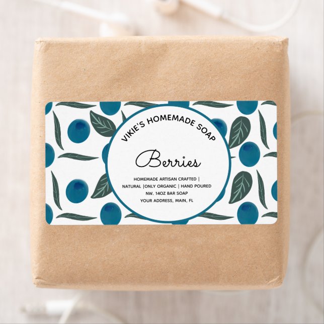 Homemade Soap Business Blueberries Hand Drawn  Label (Insitu)