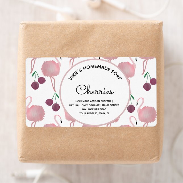Homemade Soap Business Cherries Watercolor  Label (Insitu)