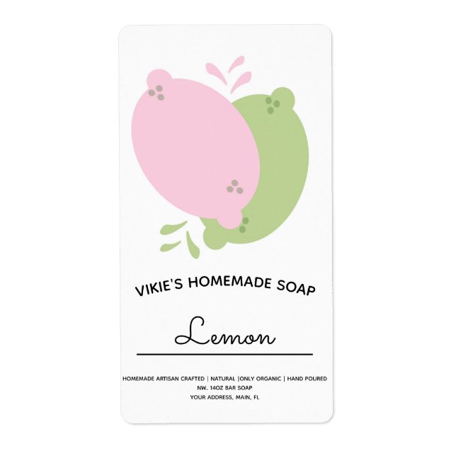 Homemade Soap Business Lemon Lime Pink Label (Front)