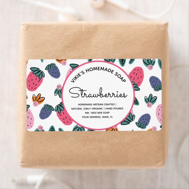 Homemade Soap Business Strawberries Pattern Label (Insitu)