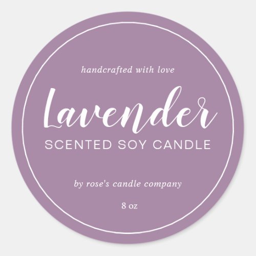 Homemade Soy Candle Calligraphy Dusty Lavender Classic Round Sticker
