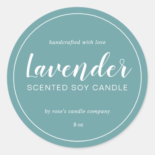 Homemade Soy Candle Calligraphy Dusty Turquoise Classic Round Sticker