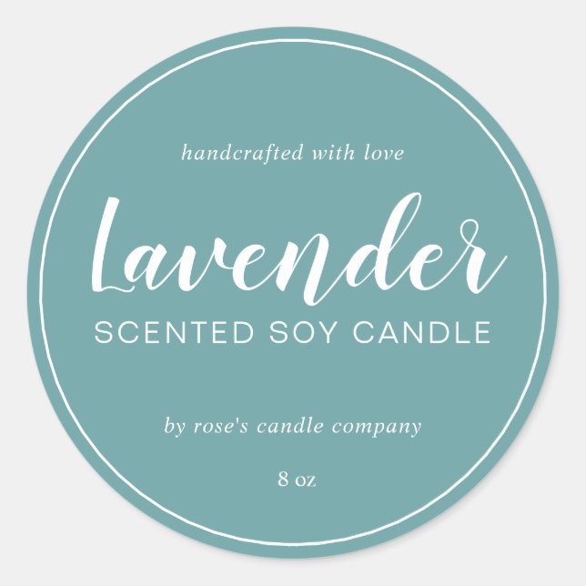 Homemade Soy Candle Calligraphy Dusty Turquoise Classic Round Sticker (Front)