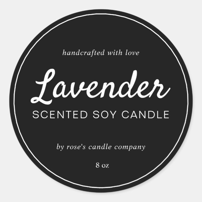 Homemade Soy Candle Chic Calligraphy Black Classic Round Sticker (Front)