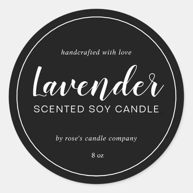 Homemade Soy Candle Chic Calligraphy Black Classic Round Sticker | Zazzle