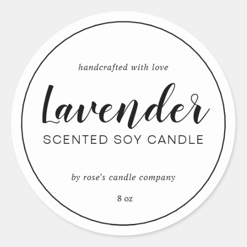 Homemade Soy Candle Chic Calligraphy Black White Classic Round Sticker