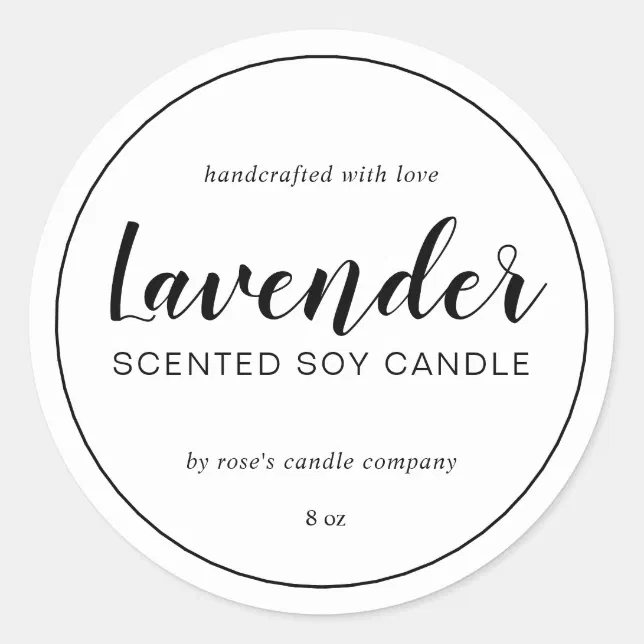 Homemade Soy Candle Chic Calligraphy Black White Classic Round Sticker ...