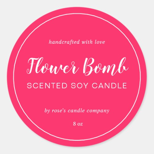 Homemade Soy Candle Chic Calligraphy Diva Pink Classic Round Sticker