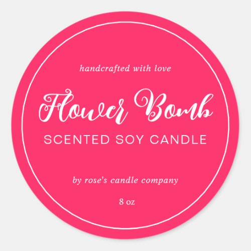 Homemade Soy Candle Chic Calligraphy Diva Pink Classic Round Sticker