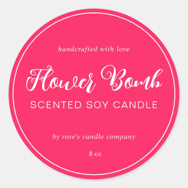 Homemade Soy Candle Chic Calligraphy Diva Pink Classic Round Sticker (Front)