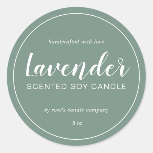 Homemade Soy Candle Chic Calligraphy Dusty Green Classic Round Sticker