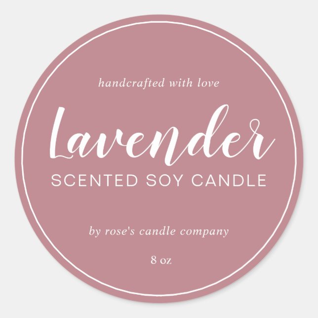 Homemade Soy Candle Chic Calligraphy Dusty Rose Classic Round Sticker (Front)