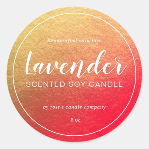 Homemade Soy Candle Chic Calligraphy Gold  Red Classic Round Sticker