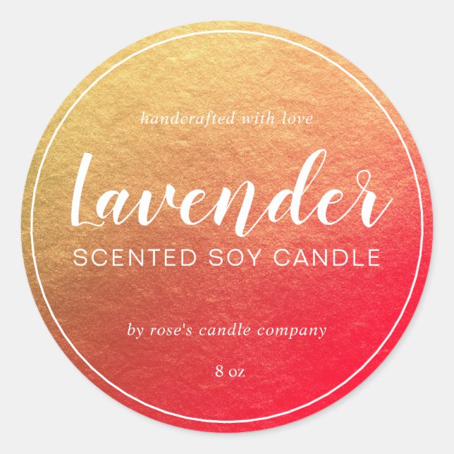 Homemade Soy Candle Chic Calligraphy Gold & Red Classic Round Sticker (Front)