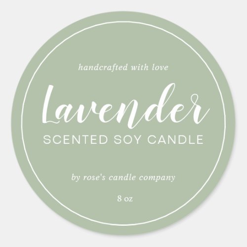 Homemade Soy Candle Chic Calligraphy Laurel Green Classic Round Sticker