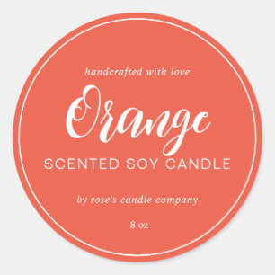Homemade Soy Candle Chic Calligraphy Orange Red Classic Round Sticker