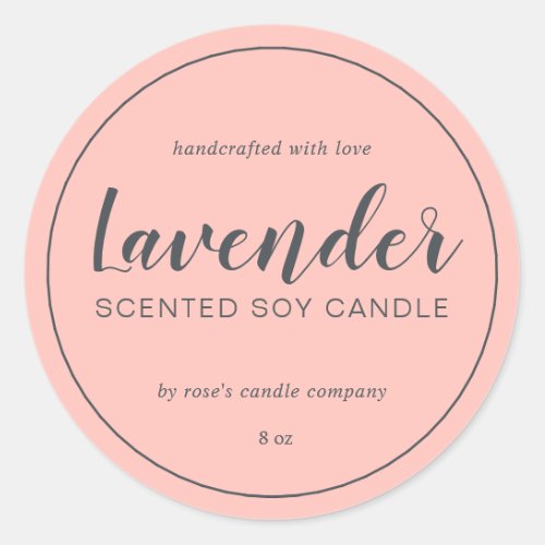 Homemade Soy Candle Chic Calligraphy Pastel Pink Classic Round Sticker