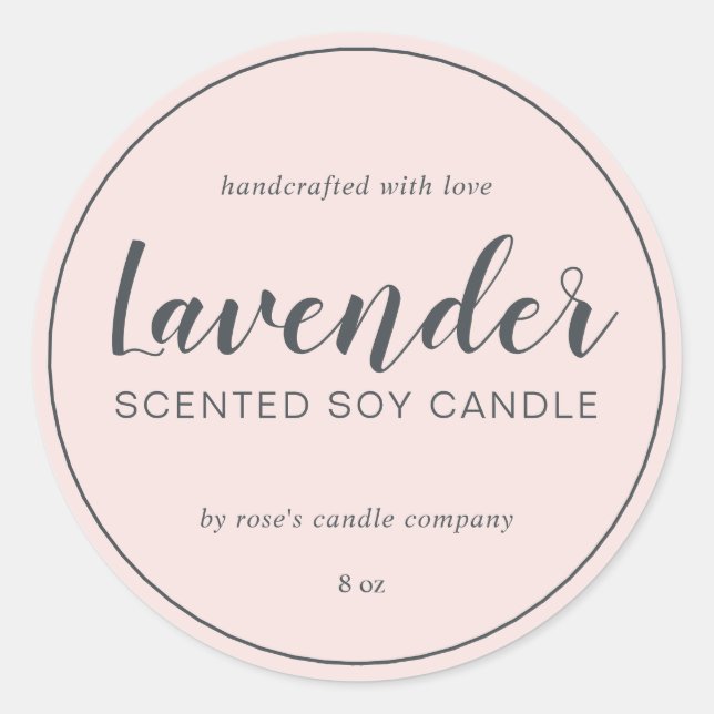 Homemade Soy Candle Chic Calligraphy Pastel Pink Classic Round Sticker (Front)