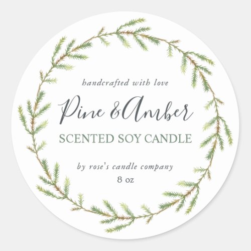 Homemade Soy Candle Green Pine Sprig White Classic Round Sticker