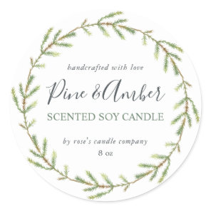 Homemade Soy Candle Green Pine Sprig White Classic Round Sticker