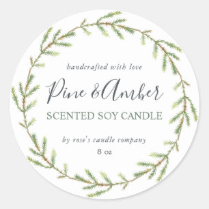 Homemade Soy Candle Green Pine Sprig White Classic Round Sticker