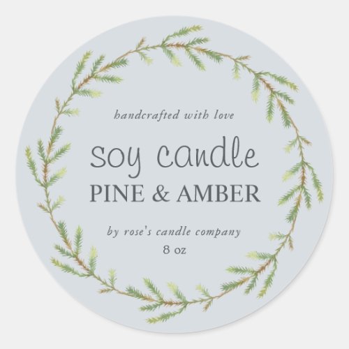 Homemade Soy Candle Pine Sprig Custom Blue Classic Round Sticker