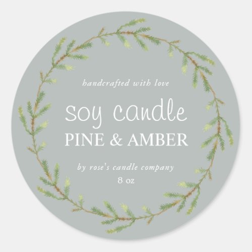 Homemade Soy Candle Pine Sprig Custom Gray Classic Round Sticker