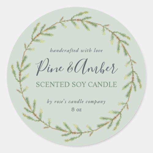 Homemade Soy Candle Pine Sprig Custom Green Classic Round Sticker