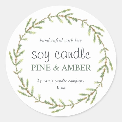 Homemade Soy Candle Pine Sprig Custom White Classic Round Sticker