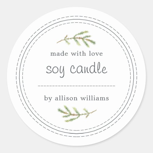 Homemade Soy Candle Pine Sprig Write On Classic Round Sticker