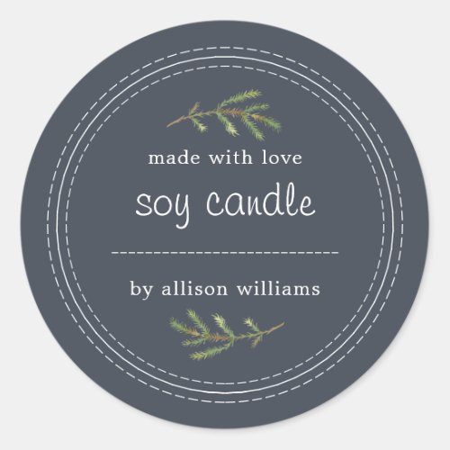 Homemade Soy Candle Pine Sprig Write On Dark Blue Classic Round Sticker