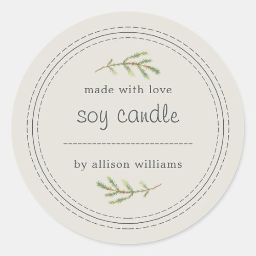 Homemade Soy Candle Pine Sprig Write On Gray Classic Round Sticker