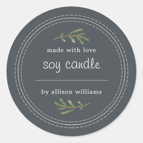 Homemade Soy Candle Pine Sprig Write On Off_Black Classic Round Sticker